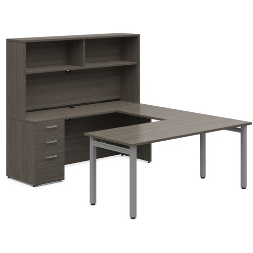 Offices To Go Ionic | "U" Shaped Suite with Table Desk - 72"W x 96"D x 65"H overall - 72" x 96" x 65" - Finish: Absolute Acajou