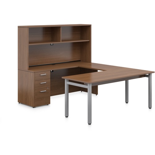 Offices To Go Ionic | "U" Shaped Suite with Table Desk - 72"W x 96"D x 65"H overall - 72" x 96" x 65" - Finish: Winter Cherry