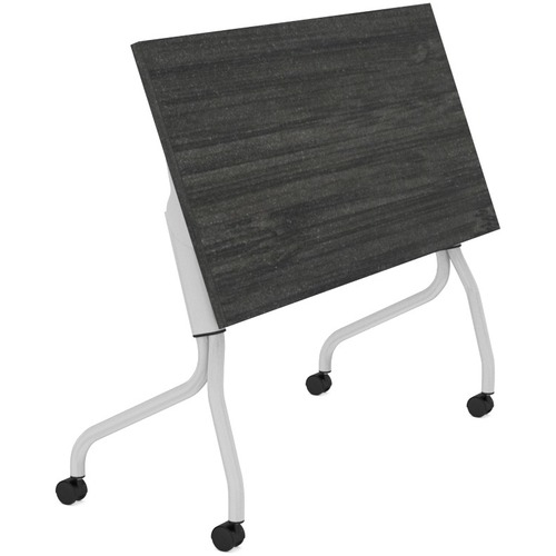 Offices To Go Ionic 48" Flip-Top Table - 48" x 24" x 29.5" , 1" Table Top - Material: Thermofused Laminate (TFL) Table Top - Finish: Tungsten Modesty Panel, Tungsten Leg, Asian Night, Powder Coated