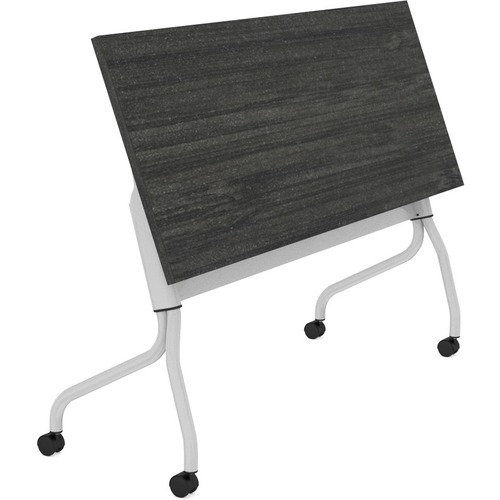 Offices To Go Ionic 60" Flip-Top Table - 60" x 24" x 29.5" , 1" Table Top - Material: Thermofused Laminate (TFL) Table Top - Finish: Tungsten Modesty Panel, Tungsten Leg, Asian Night, Powder Coated - Training Room Tables - GLBML6024FTASN