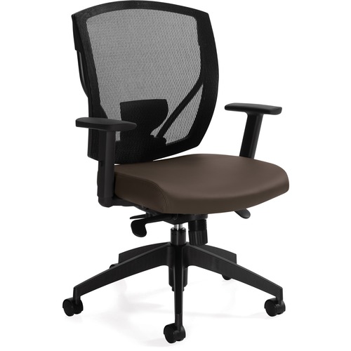 Offices To Go Ibex | Upholstered Seat & Mesh Back Synchro-Tilter - Bonded Leather Seat - Mesh Back - Mid Back - 5-star Base - Dark Brown - Luxhide - Armrest - 1 Each