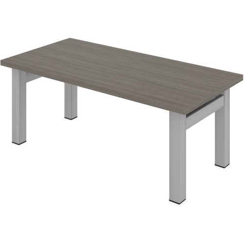 Offices To Go Ionic 42" Rectangular Coffee Table with H-Leg - 42" x 20" x 16" , 1" Table Top - Material: Metal Leg, Thermofused Laminate (TFL) Table Top, Plastic Glide - Finish: Sandtex Leg, Tungsten Leg, Absolute Acajou