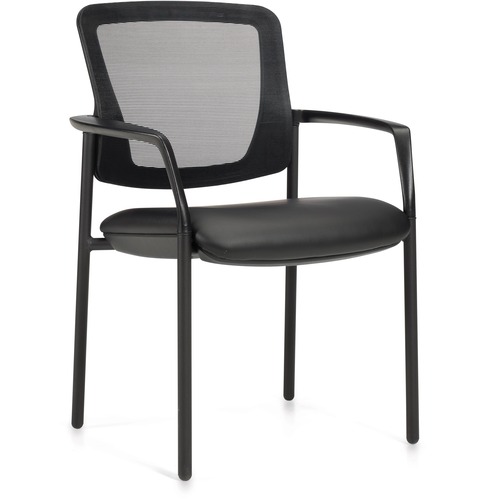 Offices To Go Eor Guest Chair - Mesh Back - Black Steel Frame - Black - Luxhide, Bonded Leather - Armrest - 1 Each