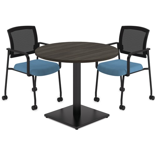 HDL 36" Round Cafeteria Table - 30" x 36" , 1" Table Top - Material: Metal Base, Polyvinyl Chloride (PVC) Edge - Finish: Gray Dusk, Black Powder Coat - Cafeteria & Breakroom Tables - HTWINVR36TBLSQB20G