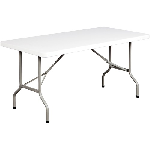 HDL 5' Resin Folding Table - Granite Rectangle, Dove White Pebble Top - Powder Coated Base - 60" Table Top Length x 30" Table Top Width - 29" Height
