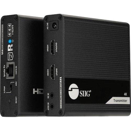 SIIG ipcolor 4K HDMI Extender Daisy Chain Transmission Kit - 230ft - Zero Latency - HDMI 4K60Hz video extender over Cat6/7 Extender up to 230ft/70m - HDR - EDID passthrough - HDMI Loopout - S/PDIF audio extraction or ARC audio - Bi-directional IR extensio