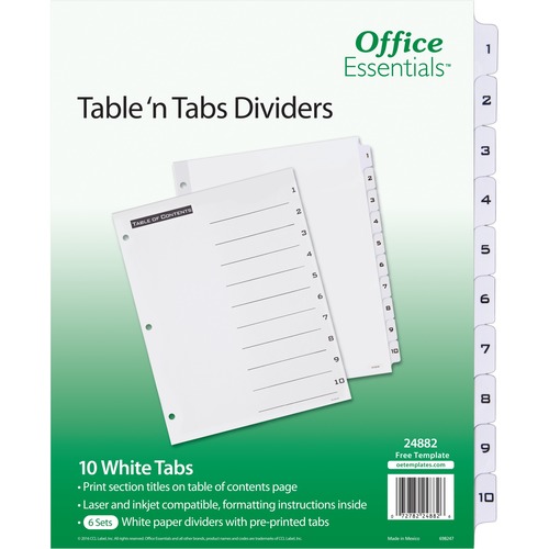 Avery® Table 'n Tabs White Tab Numbered Dividers - 360 x Divider(s) - 360 Tab(s) - 1-10 - 10 Tab(s)/Set - 8.5" Divider Width x 11" Divider Length - 3 Hole Punched - White Paper Divider - Black Paper, White Tab(s) - 6 / Carton