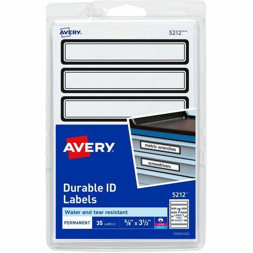 Avery® Durable ID Labels - 5/8" Width x 3 1/2" Length - Permanent Adhesive - Rectangle - Laser, Inkjet - White, Black - Film - 7 / Sheet - 5 Total Sheets - 630 Total Label(s) - 18 / Carton - Water Resistant