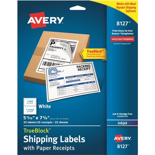 Avery® TrueBlock Paper Receipt Shipping Labels - 5 1/16" Width x 7 5/8" Length - Permanent Adhesive - Rectangle - Inkjet - White - Paper - 1 / Sheet - 125 Total Sheets - 125 Total Label(s) - 5 / Carton