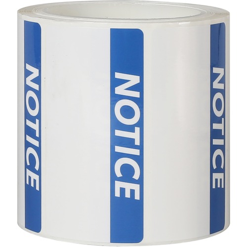 Avery® Thermal Printer NOTICE Header Sign Labels - Waterproof - NOTICE - 2" Height x 4" Width - Permanent Adhesive - Rectangle - Thermal Transfer - White, Blue - Film - Water Resistant - Durable, Chemical Resistant, Abrasion Resistant, Tearing Resista