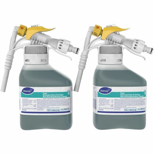 Diversey Crew Restroom Disinfectant Cleaner - 50.7 fl oz (1.6 quart) - Fresh Scent - 2 / Carton - Deodorize, Rinse-free - Green