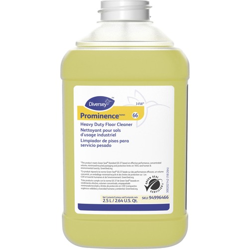 Diversey Prominence Heavy Duty Floor Cleaner - 84.5 fl oz (2.6 quart) - Citrus Scent - 2 / Carton - Heavy Duty, Rinse-free, pH Neutral, Film-free - Yellow