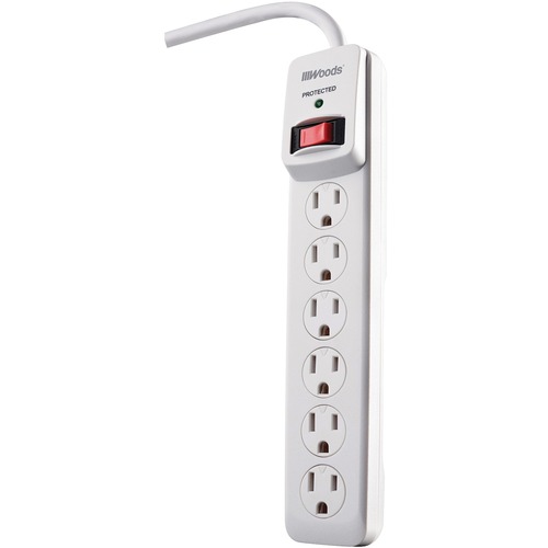 Woods 6-Outlet Surge Suppressor/Protector - 6 x AC Power - 510 J - 120 V AC Input - Surge Protectors - WOO41492