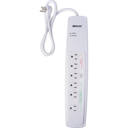 Woods 6-Outlet Surge Suppressor/Protector - 6 x AC Power - 1080 J - Surge Protectors - WOO41704