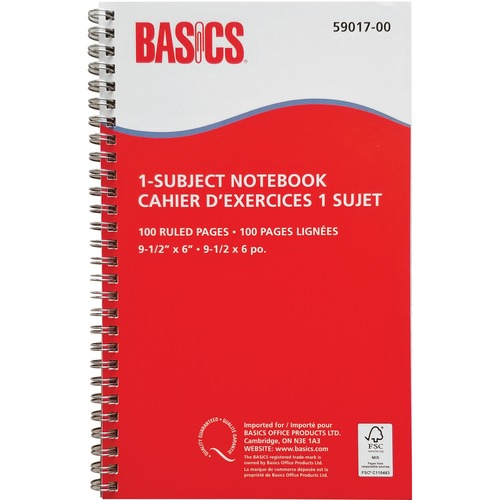Basics Notebook - 100 Pages - Wire Bound - Ruled - 5 / Pack