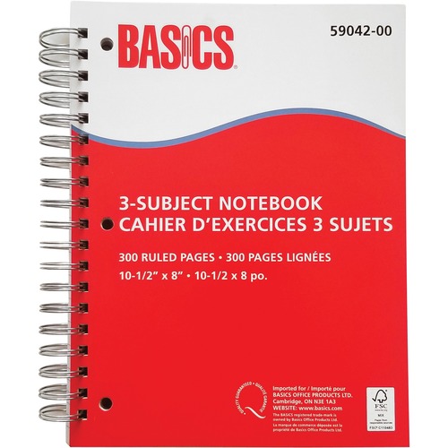 Basics Notebook - 300 Pages - Wire Bound - Ruled - 3 Hole(s) - Hole-punched - 5 / Pack