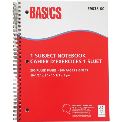 Basics Notebook - 200 Pages - Wire Bound - Ruled - 3 Hole(s) - Hole-punched - 5 / Pack
