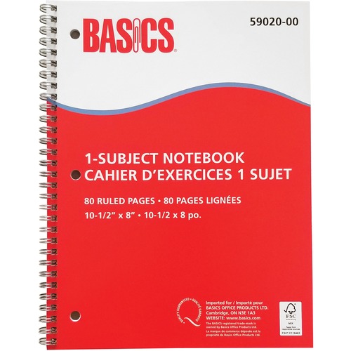 Basics Notebook - 80 Pages - Wire Bound - Ruled - 3 Hole(s) - Hole-punched - 5 / Pack
