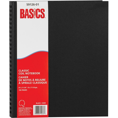 Basics Notebook - 192 Pages - Twin Wirebound - Ruled - Acid-free Paper, Hard Cover, Pocket, 9" x 7.25", Black