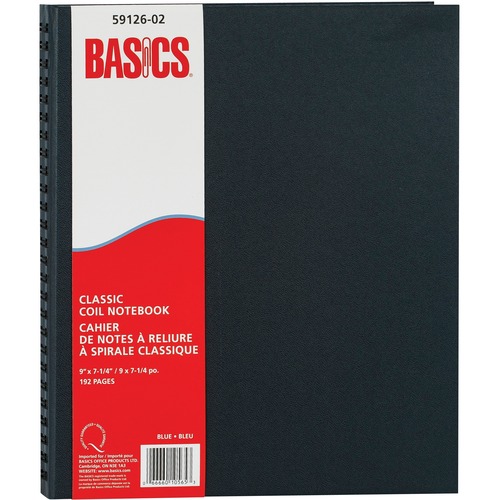 Basics Notebook - 192 Pages - Twin Wirebound - Ruled - Acid-free Paper, Hard Cover, Pocket, 9" x 7.25", Blue