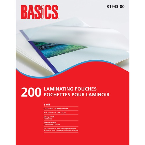 Basics Laminating Pouch - Laminating Pouch/Sheet Size: 3 mil Thickness - 200 / Pack