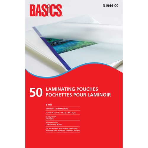 Basics Laminating Pouch - Menu Size, 11.5" x 17.5", 3 mil Thickness - 50 / Pack