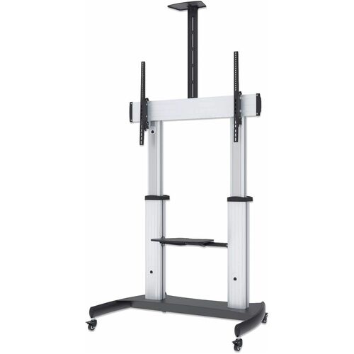 Manhattan Aluminum Heavy-Duty Height-Adjustable Multimedia TV Cart - 100 kg Capacity - 4 Casters - Aluminum - 28" Length x 48" Width x 74.4" Height - Silver, Black - 60" to 100" Screen Supported