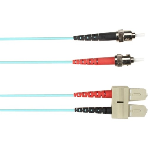 Black Box Colored Fiber OM3 50/125 Multimode Fiber Optic Patch Cable - OFNR PVC - 16.40 ft Fiber Optic Network Cable for Network Device - First End: 2 x ST Network - Male - Second End: 2 x SC Network - Male - 10 Gbit/s - Patch Cable - OFNR, Riser - 50/125