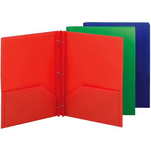 Smead Letter Fastener Folder - 8 1/2" x 11" - 180 Sheet Capacity - 2 x Double Tang Fastener(s) - 2 Inside Back Pocket(s) - Red, Green, Blue - 72 / Carton
