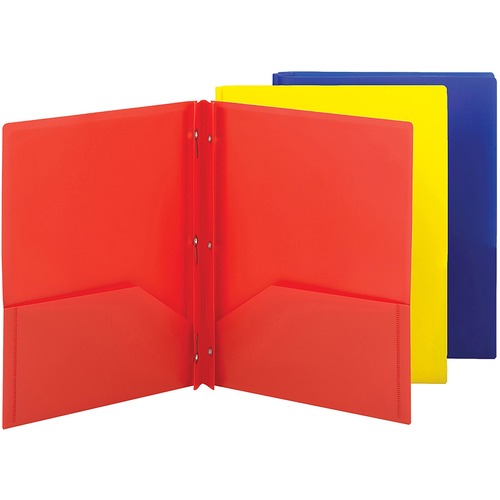 Smead Letter Fastener Folder - 8 1/2" x 11" - 180 Sheet Capacity - 2 x Double Tang Fastener(s) - 2 Inside Back Pocket(s) - Red, Yellow, Blue - 72 / Carton