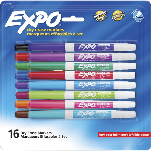 Expo Low-Odor Dry Erase Fine Tip Markers - Fine Marker Point - Assorted Alcohol Based Ink - 16 / Pack