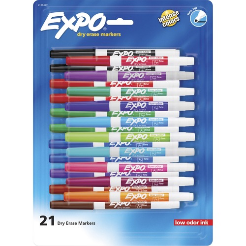 Expo Low-Odor Dry Erase Fine Tip Markers - Fine Marker Point - Assorted Alcohol Based Ink - 21 / Pack