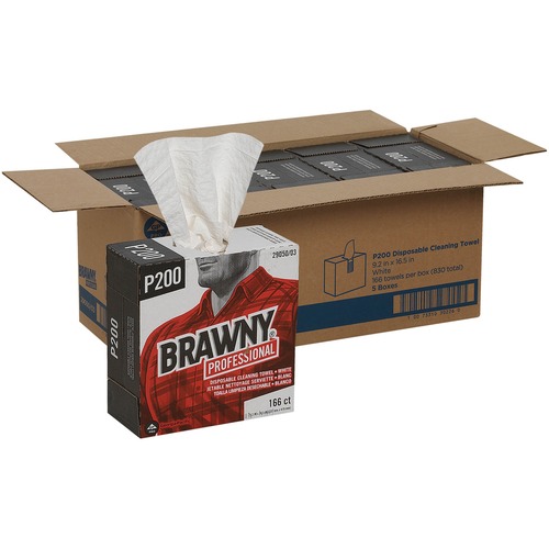 Brawny® Professional P200 Disposable Cleaning Towels - 4 Ply - Quarter-fold - 9.20" x 16.50" - Brown - Paper - Disposable, Absorbent, Perforated, Reinforced - For Industry, Glass Cleaning - 166 Per Box - 5 / Carton