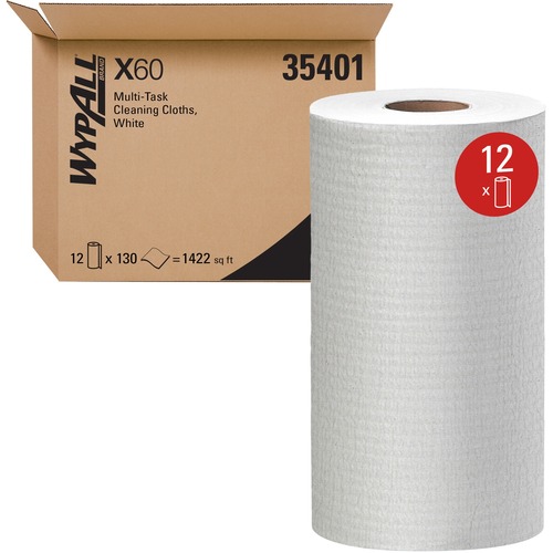 Wypall General Clean X60 Multi-Task Cleaning Cloths - 9.80" x 12.20" - 130 Sheets/Roll - 1560 Sheets - White - 12 / Carton
