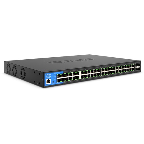 Linksys 48-Port Managed Gigabit PoE+ Switch with 4 10G SFP+ Uplinks - 48 Ports - Manageable - TAA Compliant - 3 Layer Supported - Modular - 740 W PoE Budget - Optical Fiber, Twisted Pair - PoE Ports - 5 Year Limited Warranty