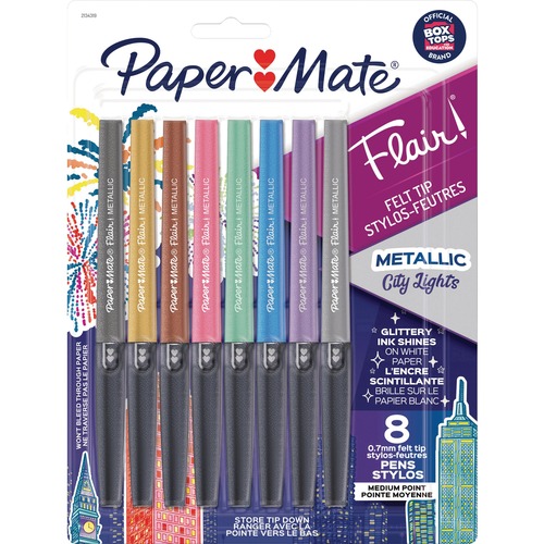 Paper Mate Flair Ultra-fine Tip Metallic Pens - Ultra Fine Pen Point -  Assorted - 8 / Pack