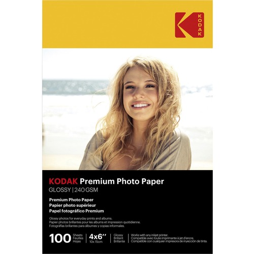 Kodak Glossy Photo Paper - 4" x 6" - Glossy - 100 / Pack - Smear Proof, Smudge Proof