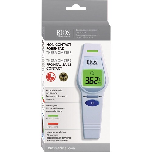 BIOS Medical Non-Contact Forehead Thermometer - Non-contact, Alarm, Auto-off - For Forehead, Surface, Food, Body