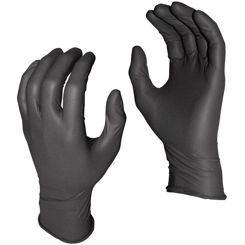 Grease Monkey Work Gloves - Large Size - For Right/Left Hand - Nitrile - Black - Disposable, Heavyweight, Powder-free, Rolled Cuff, Durable, Abrasion Resistant, Puncture Resistant, Powder-free - For Automotive, Construction, Farming, Food Handling, Forest - Gloves - WSG5555PFL