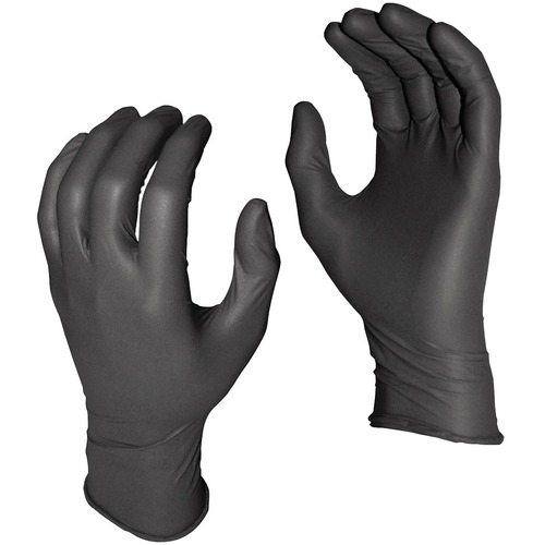 Grease Monkey Work Gloves - XXL Size - For Right/Left Hand - Nitrile - Black - Disposable, Heavyweight, Powder-free, Rolled Cuff, Durable, Abrasion Resistant, Puncture Resistant, Powder-free - For Automotive, Construction, Farming, Food Handling, Forestry - Gloves - WSG5555PFXXL