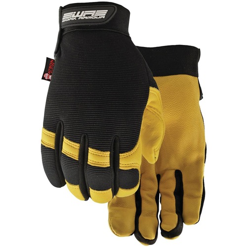 Watson Gloves 005 Flextime - Dirt, Debris Protection - Large Size - Goatskin Palm, Leather Palm, Spandex Back - Tan, Black - Water Resistant, Stretchable, Flexible, Reinforced Thumb, Snug Fit, Elastic Wrist, Dirt Resistant, Debris Resistant, Durable - For - Gloves - WSG005L
