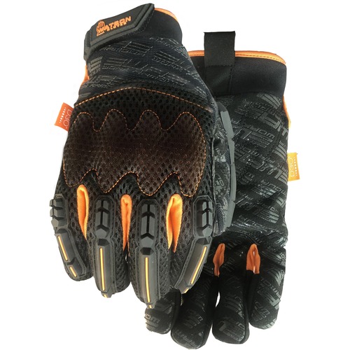 Watson Gloves 025 Overtime - Impact, Shock, Dirt, Debris Protection - Extra Large Size - MicroFiber Palm, Foam Pad, Silicone Palm, Mesh Back, Rubber Thumb, Rubber Finger, Neoprene Wrist - Black, Orange - Padded Palm, Padded Knuckle, Heavy Duty, Secure Gri