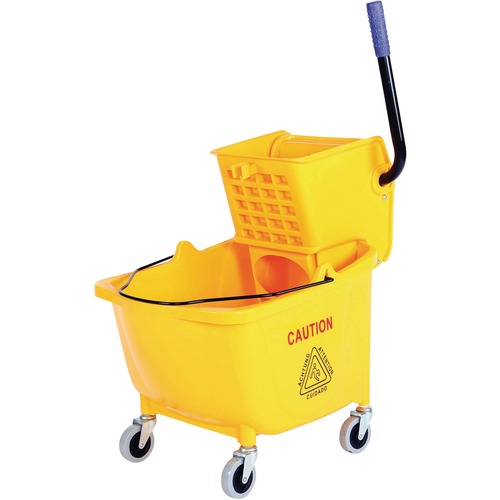 Globe 35 Qt Sidepress Bucket and Wringer Yellow - 33.12 L - Non-marking Caster, Caster, Handle - 34.50" (876.30 mm) x 16" (406.40 mm) - Yellow