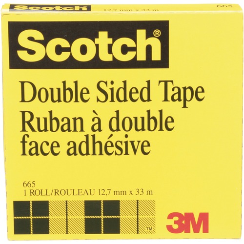 Scotch Double Sided Tape, 665, 1/2 in x 36 yd (12.7 mm x 33 m), boxed - 36 yd (32.9 m) Length x 0.50" (12.7 mm) Width - 3" Core - 1 Roll - Transparent