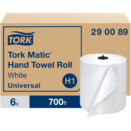 Tork Matic Hand Towel Roll White H1 - Tork Matic Hand Towel Roll, White, Advanced, H1, 100% Recycled Fiber, High Absorbency, High Capacity, 1-Ply, 6 Rolls x 700 ft - 290089