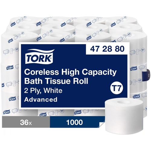 TORK Advanced Coreless High Capacity Bath Tissue - 2 Ply4" - 1000 Sheets/Roll - 4.75" Roll Diameter - White - Coreless - For Bathroom, Washroom - 1000 / Roll