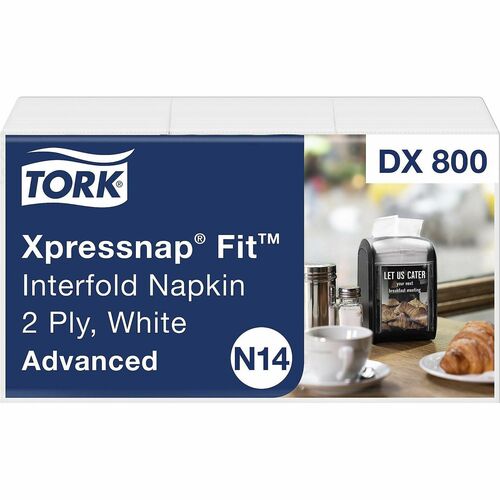 TORK Xpressnap Fit Interfold Dispenser Napkin - 2 Ply - Interfolded - 6.50" x 8.39" - White - Embossed - For Restaurant - 120 / Sleeve