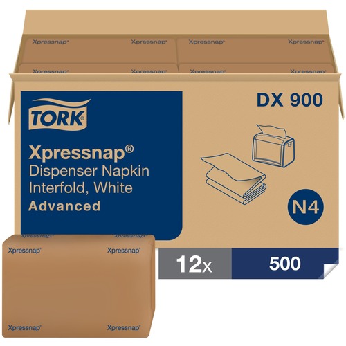 Tork Xpressnap® White Dispenser Napkin N4 - Tork Xpressnap® White Dispenser Napkin N4, Advanced, Interfold 1-ply, 12 x 500 napkins, 13" x 8.5" , DX900