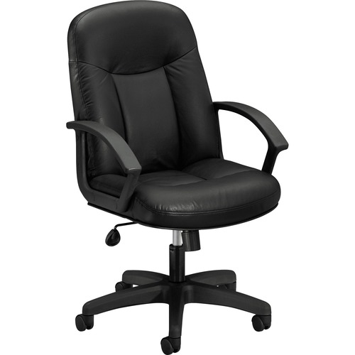 HON High-Back Executive Chair | Center-Tilt | Fixed Arms | Black SofThread Leather - Black Leather Seat - Black Leather Back - Black Frame - High Back - 5-star Base - Armrest - 1 Each