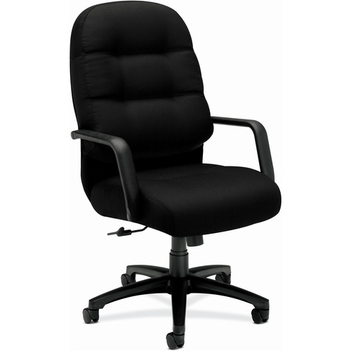 HON Pillow-Soft Executive High-Back Chair | Center-Tilt | Fixed Arms | Black Fabric - Black Memory Foam, Polyester Seat - Black Foam, Polyester Back - Black Frame - High Back - 5-star Base - Armrest - 1 Each